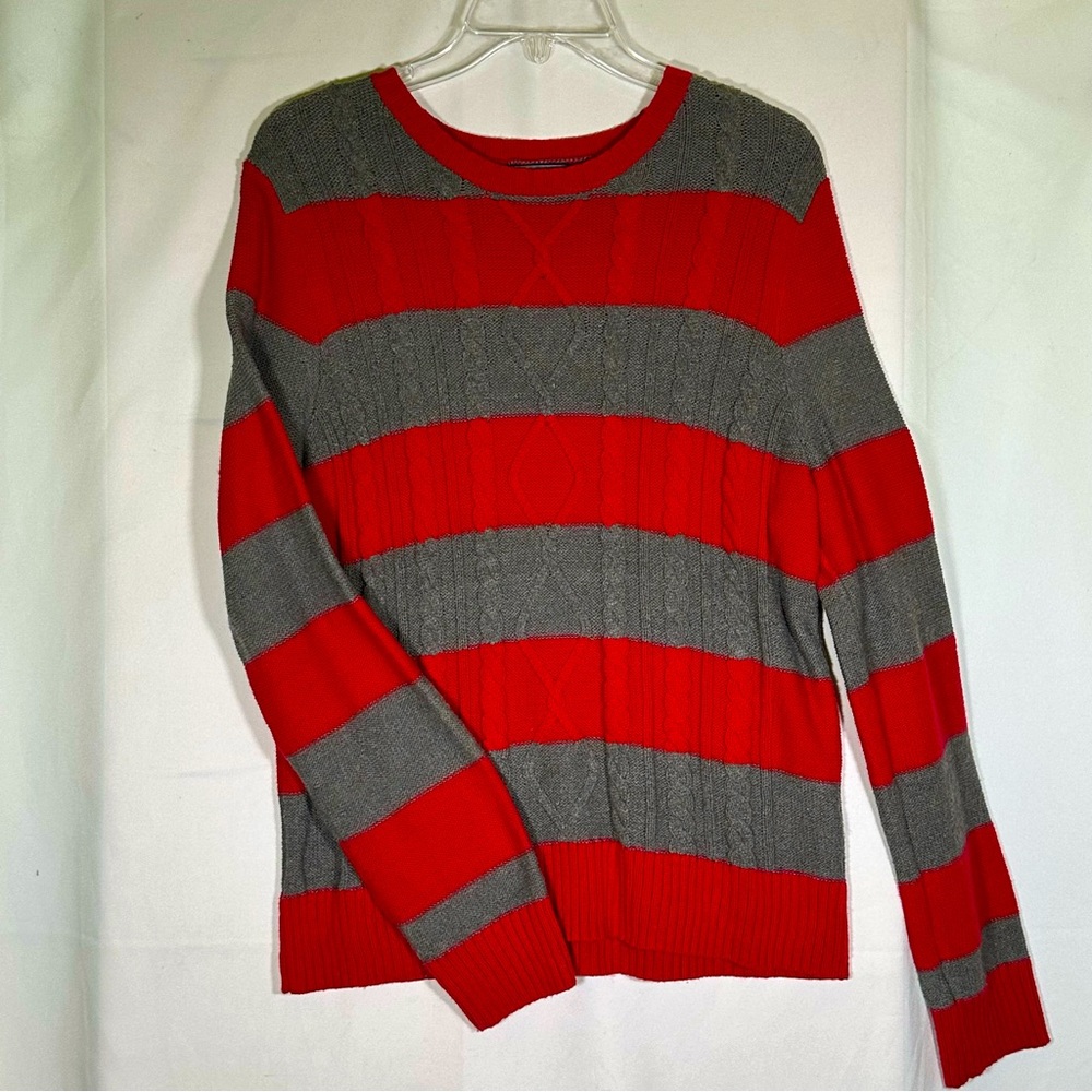 CHAPS Cable Knit Sweater Red and Gray Scoop neck‎ Preppy Women's XL